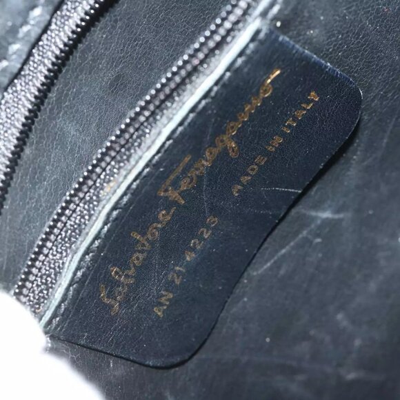 Salvatore Ferragamo Shoulder Bag Leather Navy Auth - Picture 10 of 16